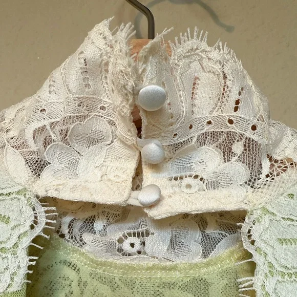 Free People x We Are HAH Lime Green Cream Lace Sheer Bodysuit NWT Size Small